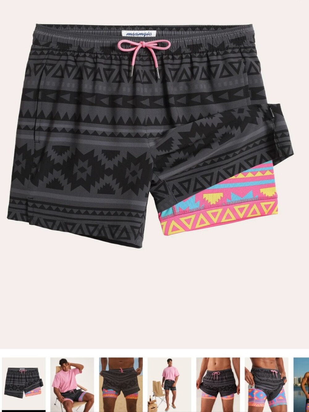 Maamgic FlipFlicker Pink Geo Swim Trunks- M